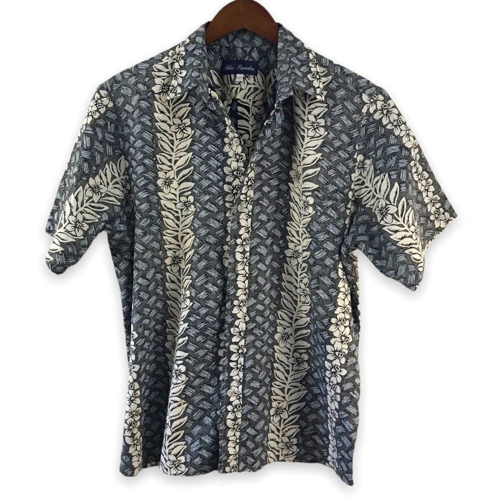 Blue Paradise mens blue print‎ aloha shirt size L
